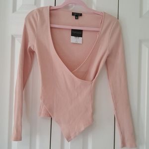 Topshop Asymmetrical ribbed faux wrap top